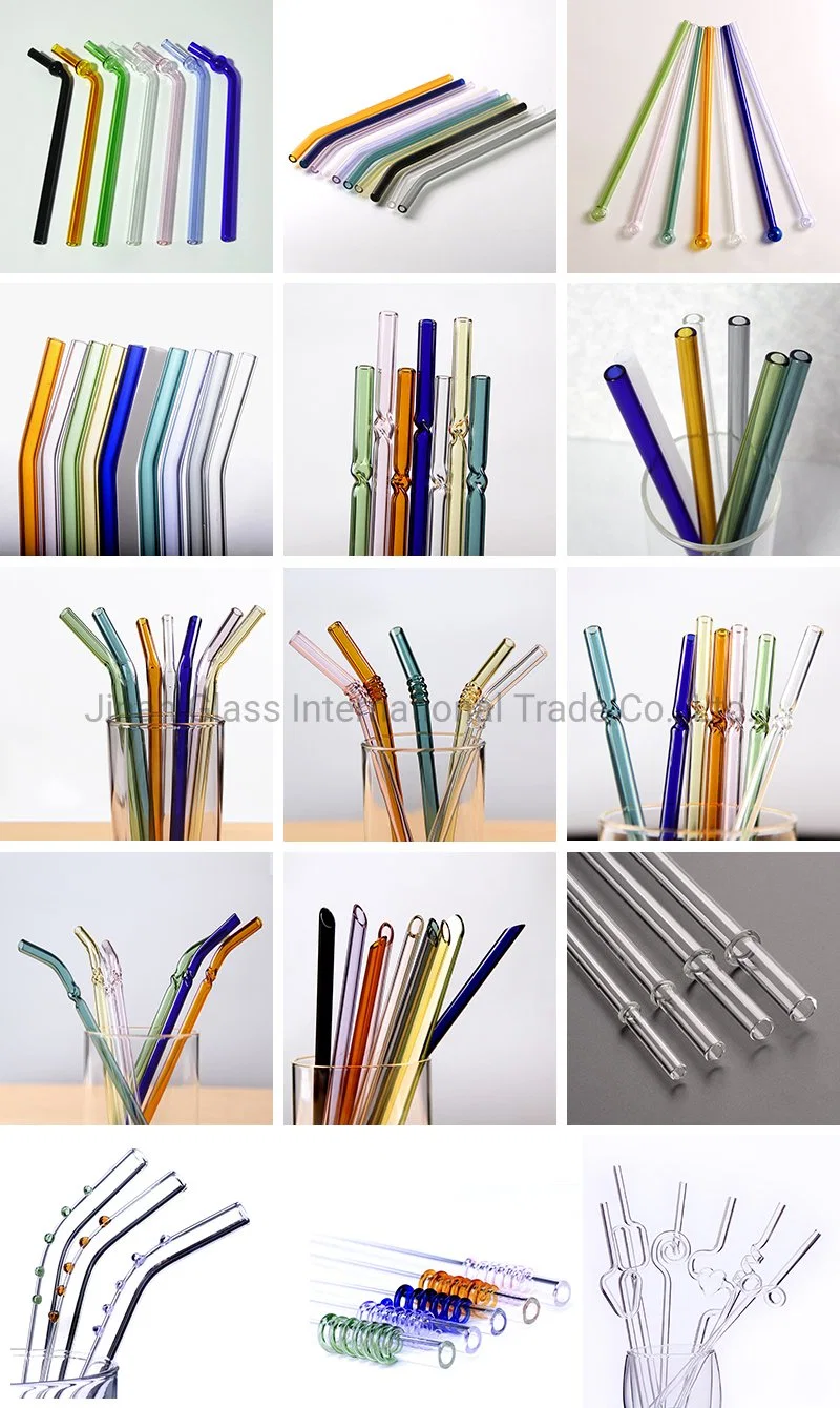 Reusable Glass Straw Brush Cleaner and Case Glass Tumbler with Straw and Bamboo Lid