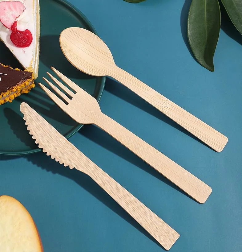 Natural Biodegradable Bulk Bamboo 170mm Tableware Set Knife Spoon Fork