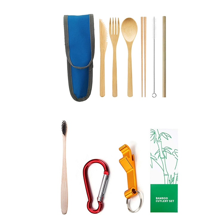 Eco Friendly Flatware Drinking Straw Toothbrush Bambou Set Knife Spoon Reusable Bamboo Cutlery Travel Set