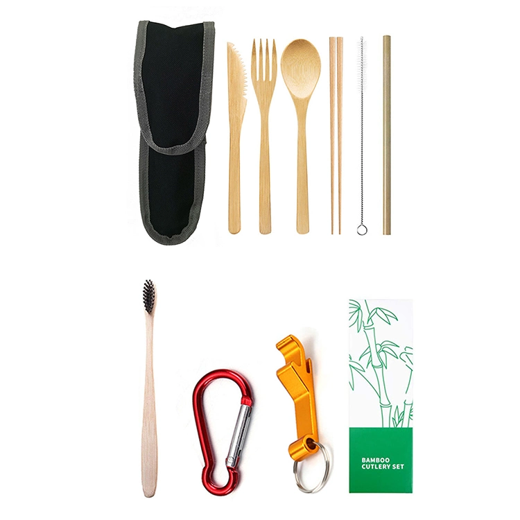 Eco Friendly Flatware Drinking Straw Toothbrush Bambou Set Knife Spoon Reusable Bamboo Cutlery Travel Set