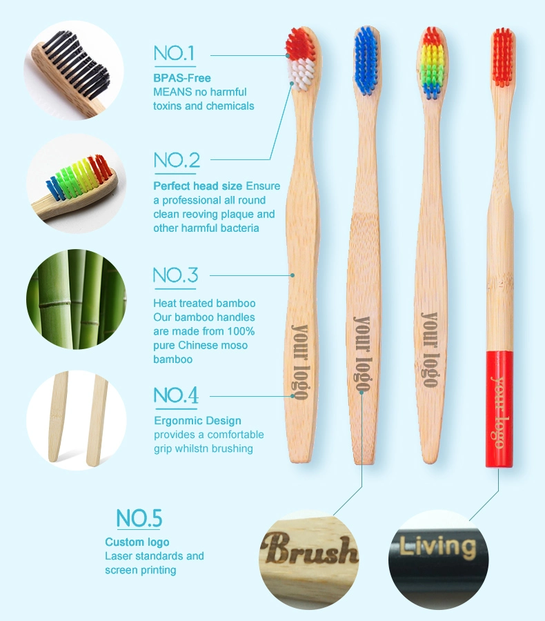 2022 New 100% Biodegradable Eco-Friendly Natural Bamboo Toothbrush for Kids and Adults