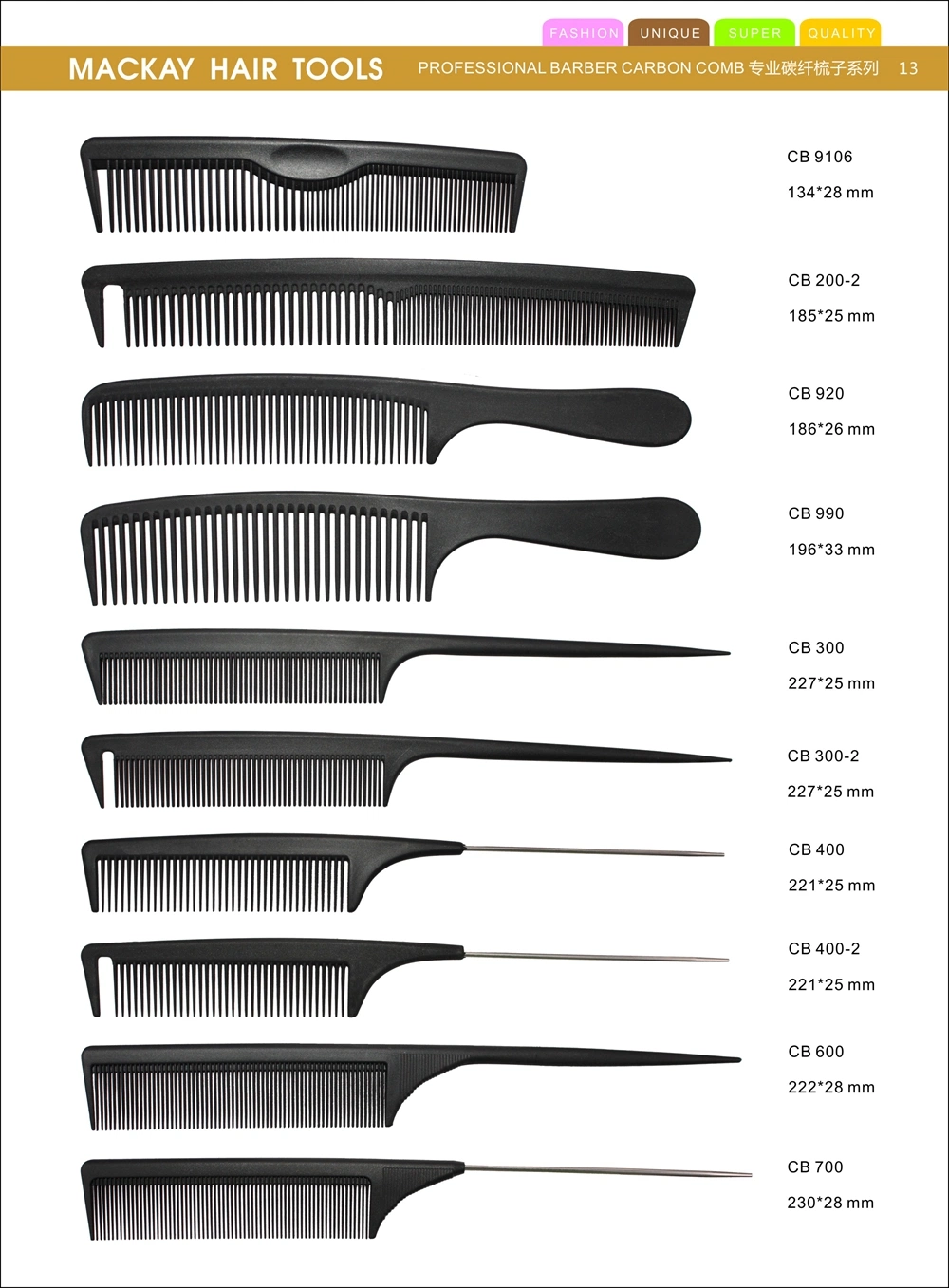 High Quality Carbon Hair Cutting Comb Heat Resistant Salon Barber Combs