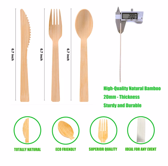 Eco Friendly Flatware Drinking Straw Toothbrush Bambou Set Knife Spoon Reusable Bamboo Cutlery Travel Set